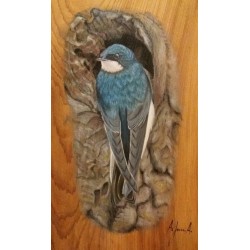 Golondrina - Acrílico sobre madera nativa alerce